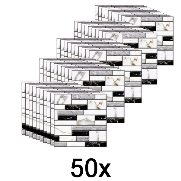 5x 3D marmuro išvaizdos sienų lipdukai (10 vnt./0,9 m²) | MARBLEBLOCKS
